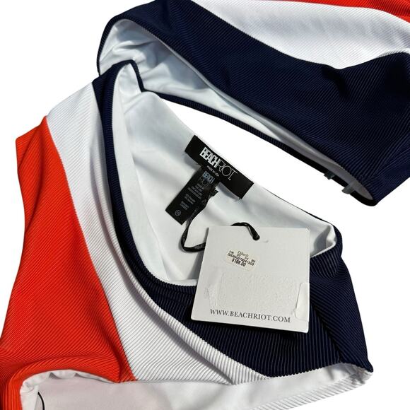BEACH RIOT Joyce One Piece Red Colorblock One Shoulder Swimsuit XS Americana - Picture 5 of 8